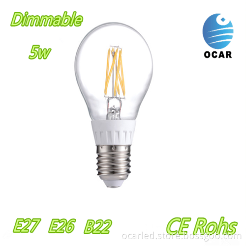 Factory price CE RoHs certified 4W 5W 6W 8W Filament led bulb light E27 E26 B22 led filament lamp holder